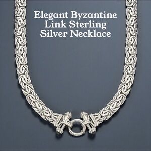 🔥 Elegant Sterling Silver Byzzantine Link Necklace w/ Fashion Clasp 18”